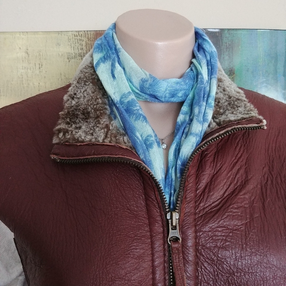 Blue Palm Tree Pattern Fringe Scarf Belt - Picture 5 of 6